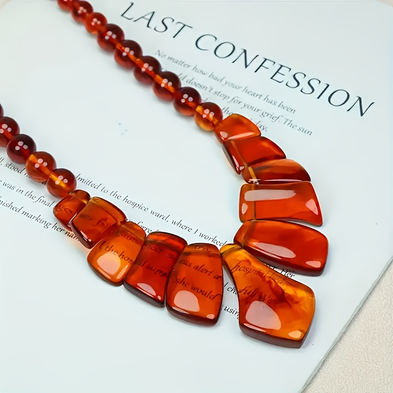 Bloodshot Amber Necklace, Unisex Handmade Gift